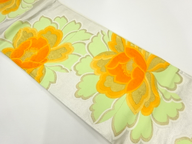 JAPANESE KIMONO / ANTIQUE FUKURO OBI / SILK / WOVEN PEONY